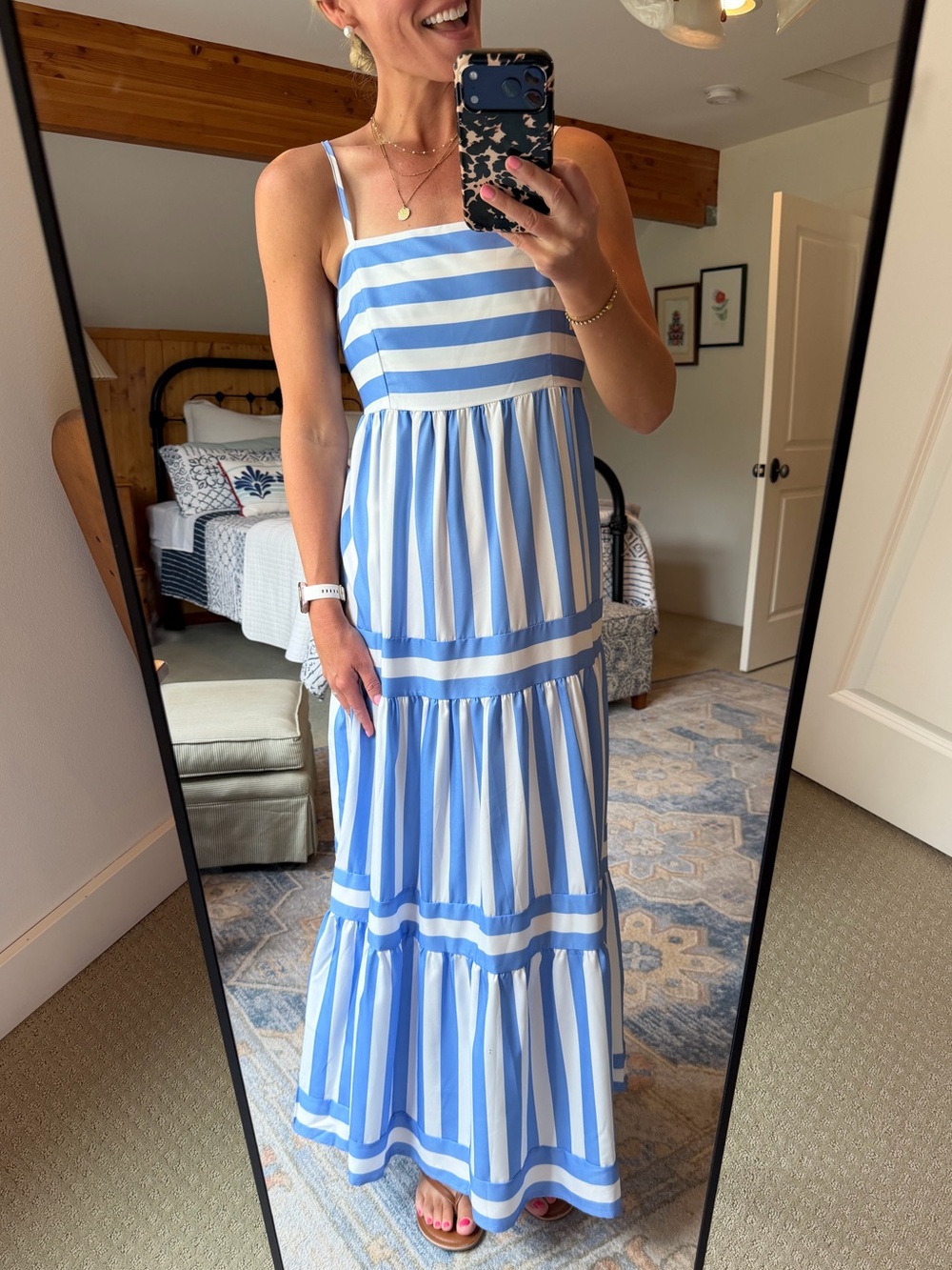 Blue & White Striped Maxi Dress - Sleeveless Summer Style